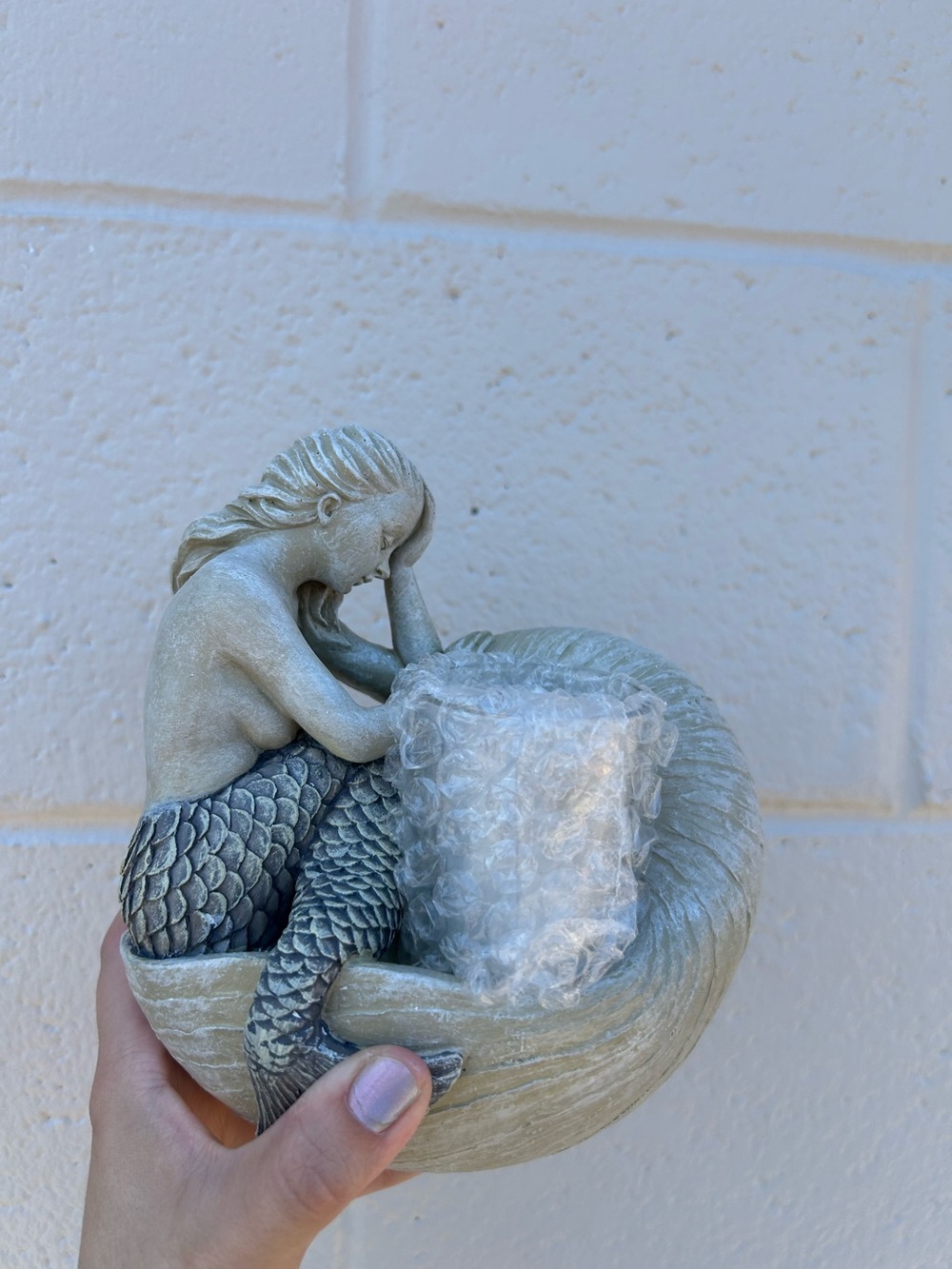 Mermaid Figurine - Gray Stone Finish